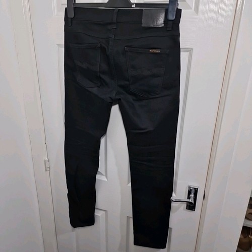 Pantalones de mezclilla Nudie Lean Dean W32 L30 negros ajustados elásticos con cremallera seca Everblack - Imagen 6 de 13