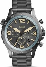 Fossil Nate Chronograph Gunmetal Dial Grey Steel Strap Men's Watch JR1437 New