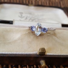 925 Sterling Silver Ring, Genuine Aquamarine And Tanzanite, Size N US 6.75 