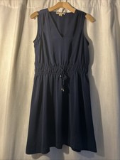 Michael Kors Womens Navy Blue Dress size M V Neck scrunch waist gold beads