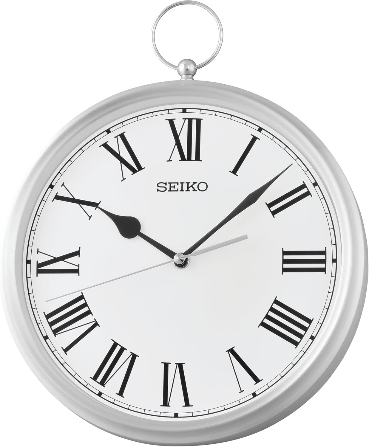 Elegant Silver Non-Ticking Wall Clock - 12 Inch Traditional Pocket Watch Style