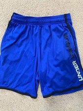 Under Armour Shorts Youth Large Boys Blue Loose Fit Logo Athletic Sport 1361802