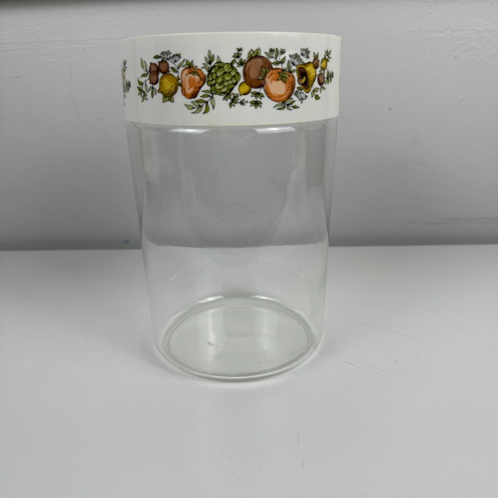Vtg Pyrex Natures Bounty Glass Canister with Lid Vegetable Pattern Made in USA