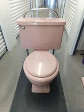 Vtg Deco Mid Century Coral Pink Porcelain Toilet - A. Briggs - Excellent cond.