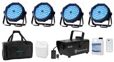 4 Eliminator ADJ MEGA GO PAR 64E RGB UV DMX Par Wash Lights Fogger Bag Remote