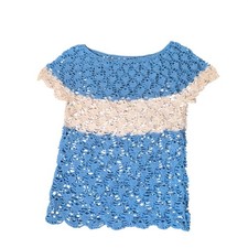 Handmade Crochet Knit Top Blue Cream Color Bl...