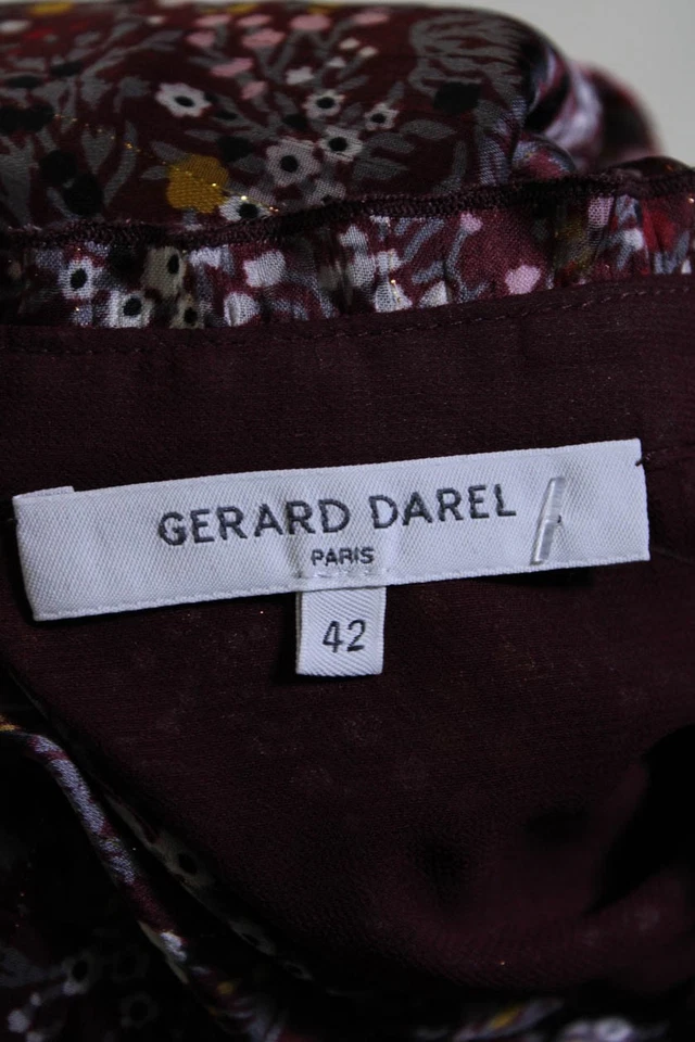 Blusa Top Diane Von Furstenberg Mujer Roja Floral Cuello en V Manga Larga Talla 42 Foto 4 de 4