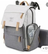 New Eddie Bauer Backpack Baby Diaper Bag Gray Wipes Insulated Bottle Holders