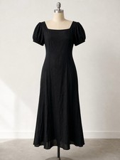 Free People Black Midi Dress Puff Sleeve Tie Back Boho Cottagecore SP