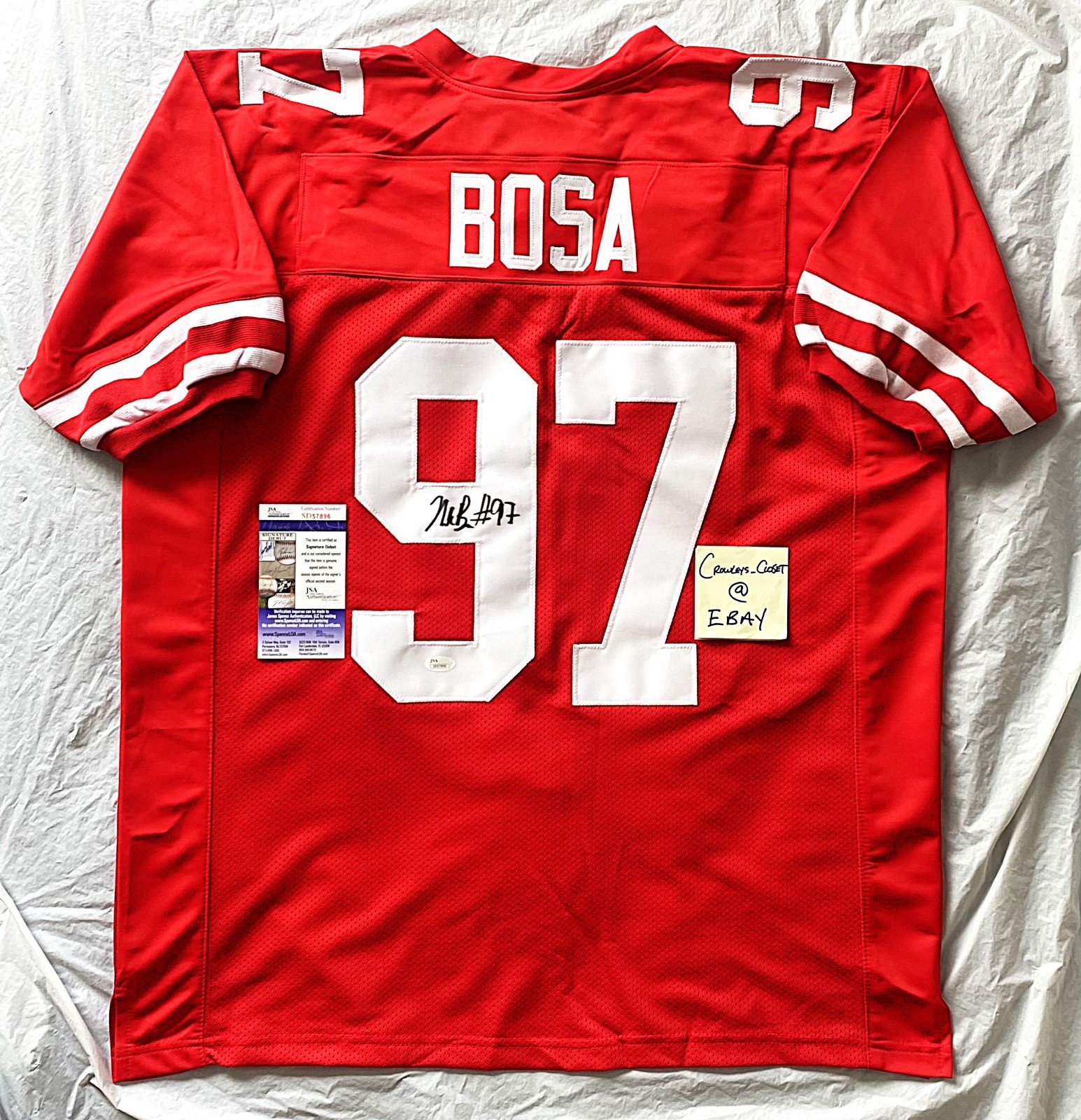 Nick Bosa Autographed Signed Denver Broncos 49ERS CUSTOM STITCHED PRO-STYLE JERSEY DEBUT JSA COA 