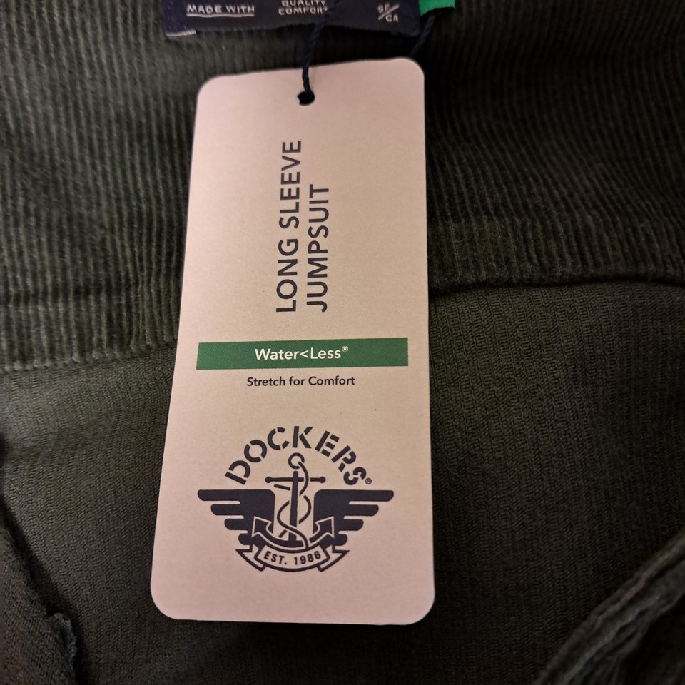NWT Dockers XL Green Corduroy One Piece Utility Jumpsuit Pockets ...