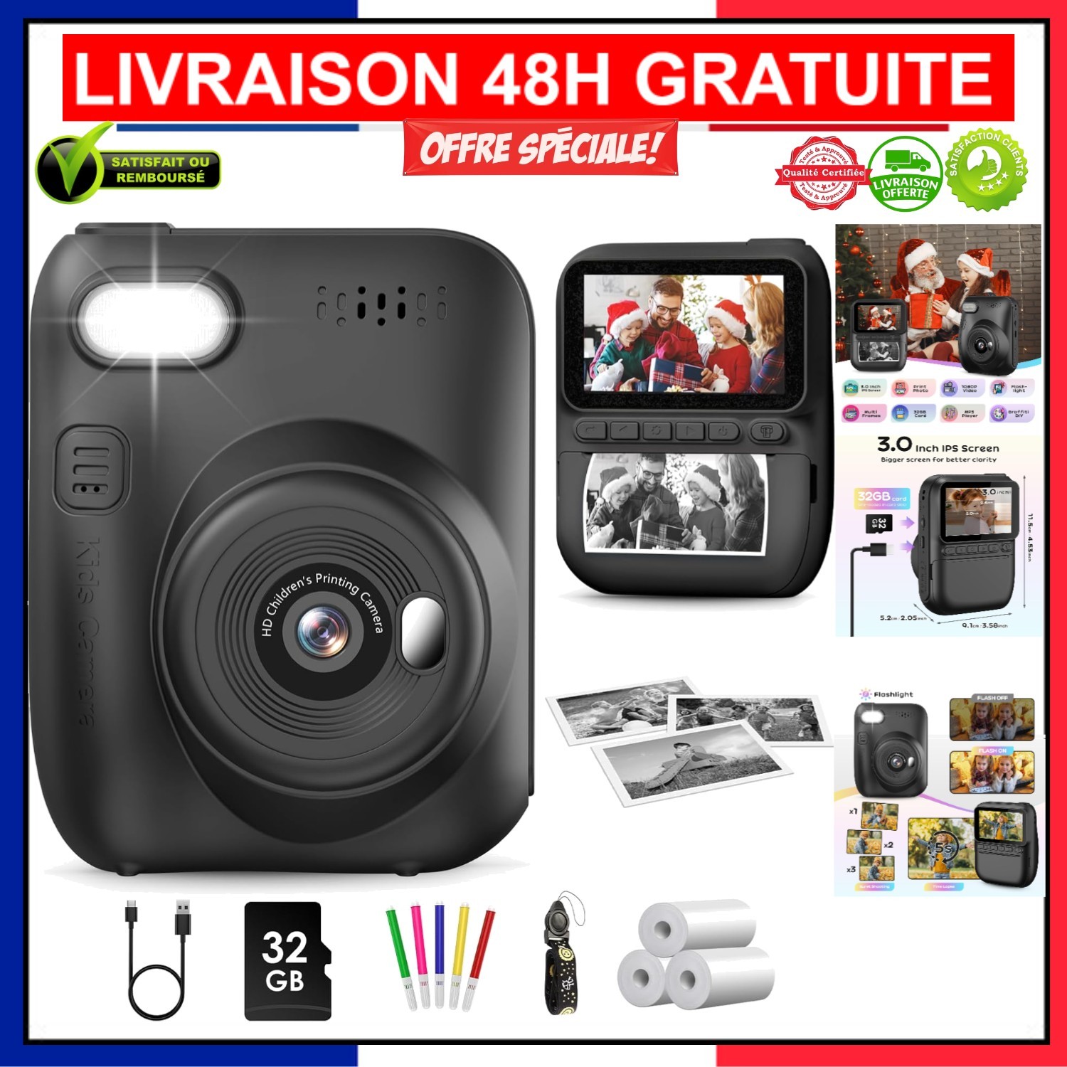 Appareil photo enfant antichoc impression instantanee sans encre