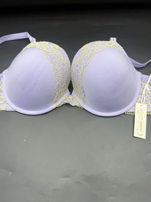 New Camio Mia Size 36 DD Lilac Heavenly Lace Plunge Push Up Underwire Bra