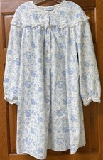Lanz of Salzburg Long Sleeve Cotton Flannel Nightgown Blue Floral Size Large