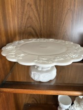 Westmoreland White Milk Glass Panel Grapes 10 3/4" Round Cake Plate Stand