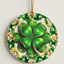 Irish Clover Christmas Ornament   Ceramic Celtic Knot Holiday Tree Decorations