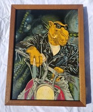 Smokin Joe Camel On Motorcycle Acrylic Canvas Painting 