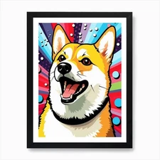 Cartoon Pop Art Shiba Inu 2 Art Pri Framed Wall Art Poster Canvas Print Picture
