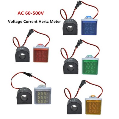 AC 60-500V 0-100A 3 in 1 Digital LED Voltage Current Hertz Meter Indicator 22mm