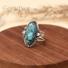 Turquoise 925 Sterling Silver Natural Blue Copper Gemstone Ring For Women