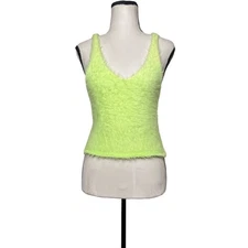 re:named Fuzzy Knit Tank Top Sleeveless V Neck Lime Green Medium / Large
