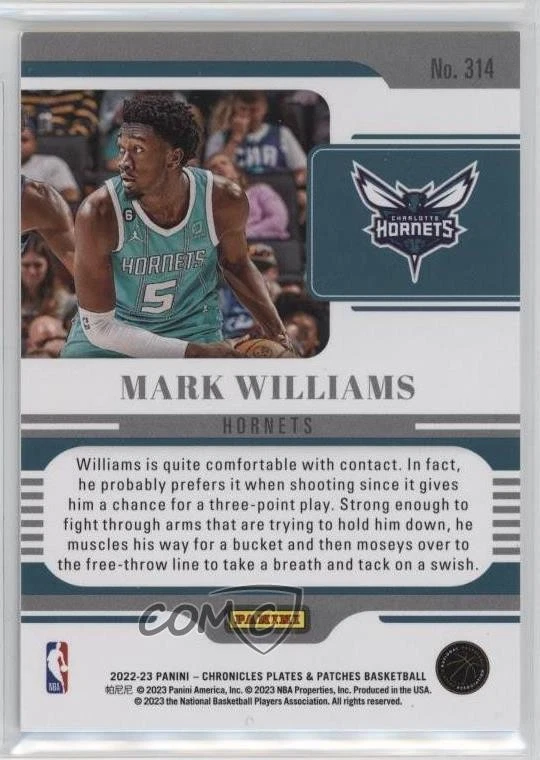 2022-23 Panini Chronicles Plates and Red /149 Mark Williams #314 Rookie Patch RC - Image 2 of 2
