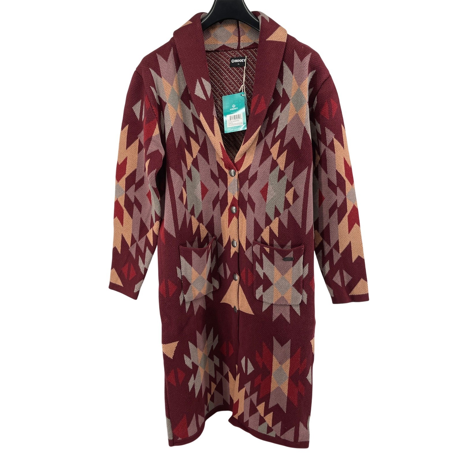 HOOEY Duster Cardigan Sweater Women's XL Knit Western Geometric Aztec Rodeo NEW