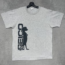 VTG Geico Gecko Insurance T Shirt Men's Size L Gray Promotional Mascot Tee Y2k