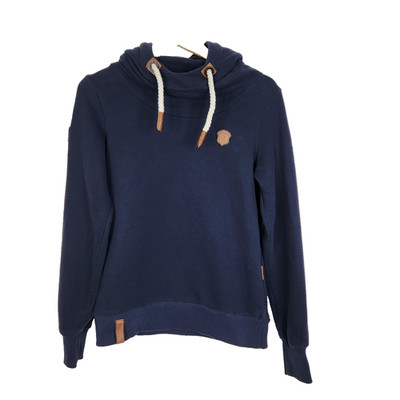 NAKETANO Sweatshirt Womens Medium Navy Blue Cowl Neck Hoodie Rope Drawstring