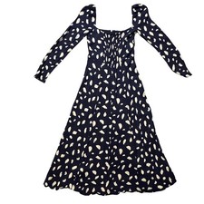 Reformation Navy White Speckle Square Neck Long Sleeve Midi Dress Size 2