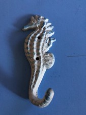 ONE, coastal blue, SEAHORSE WALL HOOKS, cast iron, BEACH decor, Nautical
