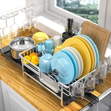 Extendable Dish Drying Rack - Foldable Dish Drying Rack, Black