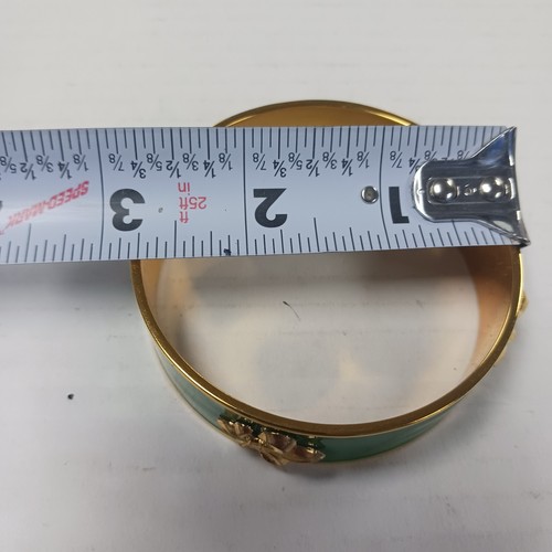 Vintage Enamel FLEUR-DE-LIS Pattern Bangle Bracelet Gold Tone Green Enamel - Picture 5 of 7