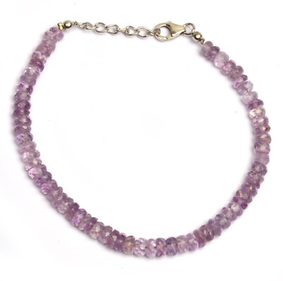 Natural Pink Amethyst Bracelet 925Silver Lock 8 Inch Length 4-5 MM Faceted Beads