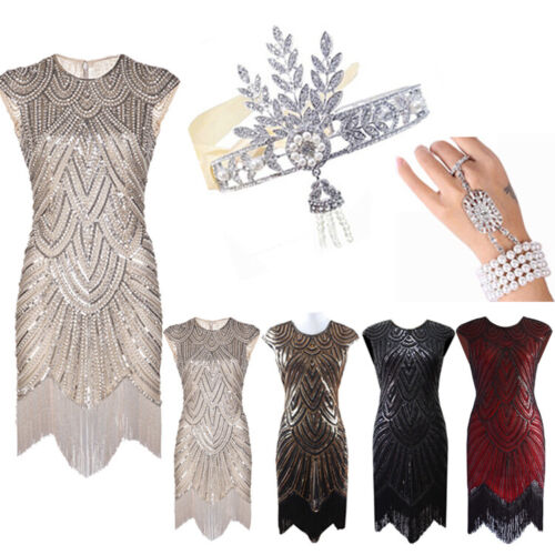 1920s Flapper Dress Gatsby Cocktail Party Vintage Sequins Evening Prom Dresses - 第 1/19 張圖片