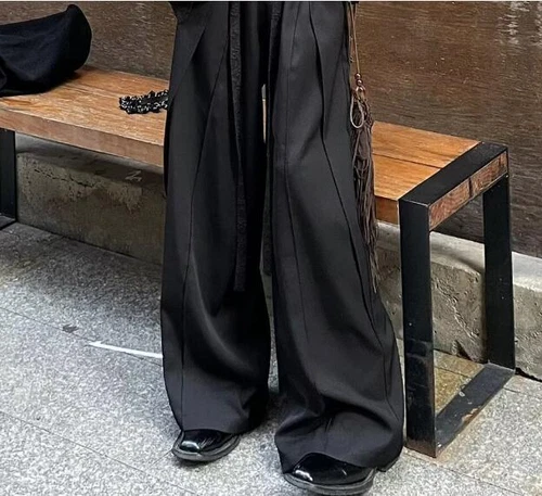 Pantalones para hombre y mujer sueltos pierna ancha cintura media pantalones informales plisados - Imagen 12 de 15