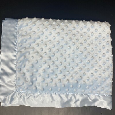 HB Hudson Baby Blue Baby Blanket Minky Dots Bumps Satin Trim Back Security Lovey