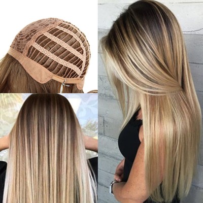 Sexy Womens Blonde Wig Ombre Long Brown Gold Straight Black