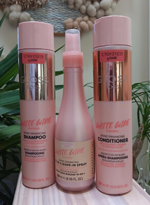 Unwined By Hask Gloss Boss White Wine Trio -Shampoo, Conditioner, Leave-In-Spray
