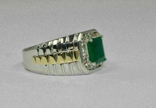 2.30Ct Asscher Cut Natural Green Emerald & Diamond Engagement Ring 14Kt Gold - Picture 6 of 11