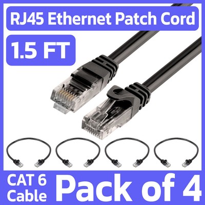 4 Pack 1.5FT Cat6 Ethernet Patch Cord Black RJ45 LAN Network Cable Internet Cord