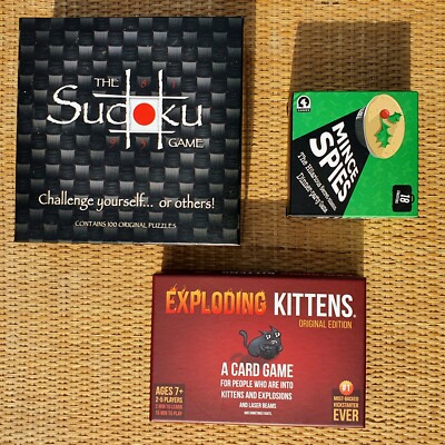3 Spiele: Mince Spies lustige Dinner-Party, Exploding Kittens, Das Sudoku Spiel
