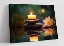 ZEN STONE STACK WITH CANDLES AND LOTUS -DEEP FRAMED CANVAS WALL ART PRINT