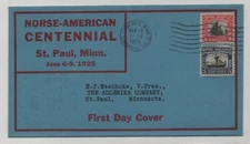 US 1925 NORSE AMERICAN FDC FIRST WESCHKE CACHET UNSEALED FLAP 620-621