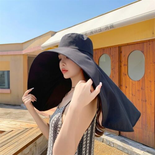 Sombreros para el sol para mujer protección solar ala ancha chal cuello solapa senderismo visera sombrero - Imagen 19 de 42