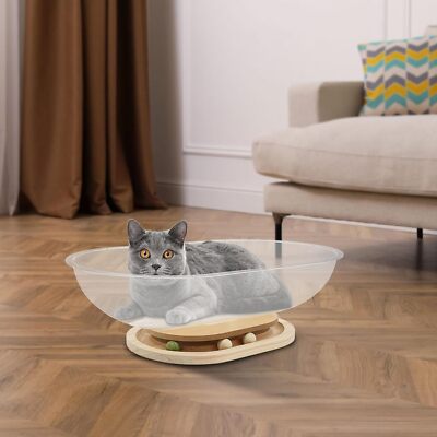 Space Capsule Cat Bed, Clear Acrylic Cat Nest with Track Balls Toy, Pet Store 