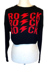 Maglione "ROCK" ritagliato grafico tenue nero/rosso piccolo manica lunga Made in Italy