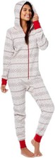 Family PJs Women's Winter Fairisle Themed Hooded 1-Piece Fleece PJ, Nude, L