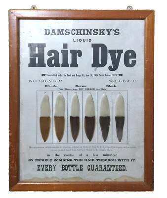 Seltene Original antike Damschinkys flüssige Haarfarbe Plakat Bild Werbung