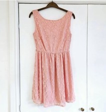 dress pink floral lace dress tea size 8 mini evening party skater stretch salmon